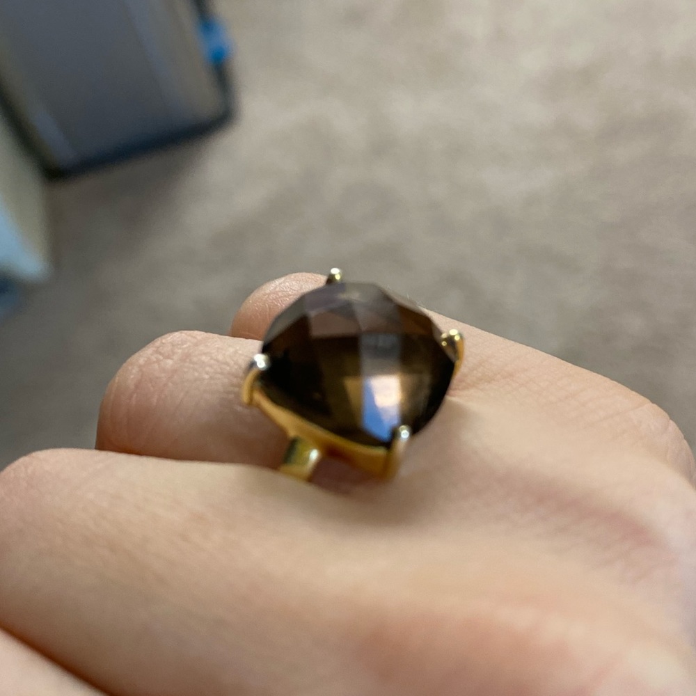Smokey Quartz Ring with 14k Gold Overlay